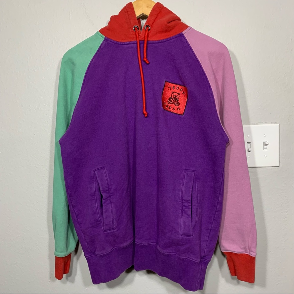 Teddy Fresh Purple‎ Colorblock Pullover Embroidered Hoodie Medium